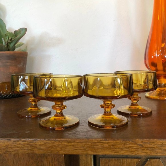 Set of 2 Amber Glass Sorbet Dishes - Picture 2 of 5